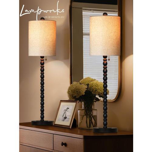 Buffet Lamps, Table Lamps Set of 2-30 H Tall with Sturdy Metal Bases & Textured Linen Shades - UL Certified, Ideal for Creating a Cozy Vibe in Living Rooms, Dining Rooms & Entryways (Matte Black)