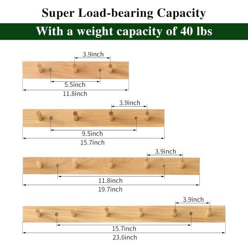 Size 24 Color Hickory Wood Coat Rack Wall Mount 24 inches, Wooden Coat Hooks with 6 Hooks Coat Hanger for Hanging Hat Jacket Purse, Wall Hooks for Entryway, Bathroom, Bedroom, Natural
