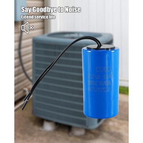 CD60 Motor Starting Capacitor 300uF 330VAC 50Hz/60Hz for Air Compressor | For Water Pump Motors Air Conditioning Compressors, Blue, Cylindrical Aluminum Shell Package