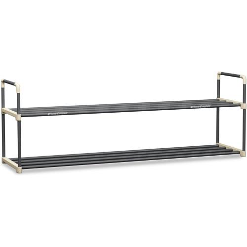 Shoe Rack - 2-Tier Shoe Organizer for Closet, Bathroom, Entryway - Shelf Holds 10 Pairs Sneakers, Heels, Boots by Home-Complete (Black
