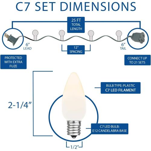 Novelty Lights 25FT C7 LED Multicolor Christmas Lights Outdoor, 25 Bulbs