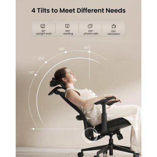 ProtoArc Ergonomic Office Chair – EC200 High-Back Mesh Computer Chair with Lumbar Support, 3D Adjustable Headrest & Sliding Seat for 8  Hour Comfort, Big & Tall Home Office Desk Chairs - Black