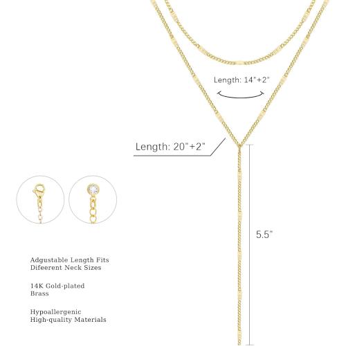 Airmb Lariat Silver/Gold Necklace for Women 925 Silver/14K Gold Plated Dainty Long Necklace Y-Shaped Drop Pendant Necklaces Choker Trendy Chain Simple Layered Necklaces CZ Jewelry for Women Set Gift
