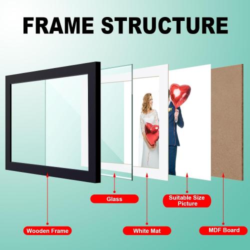 RPJC 11 x 14 Picture Frames Made of Solid Wood and High Definition Glass Display Pictures 8x10 with Mat or 11x14 Without Mat for Wall Mounting Photo Frame Black