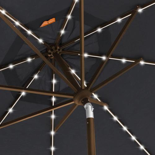 Color Black EliteShade USA 10-Year-Non-Fading Solar 9ft Market Umbrella with 80 LED Lights Patio Umbrellas Outdoor Table Umbrella with Ventilation, Black