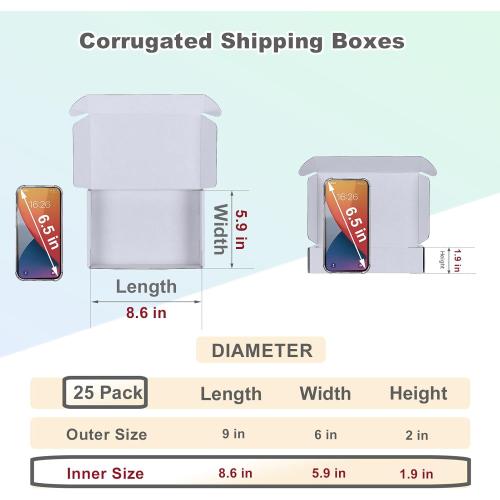 MEBRUDY 9X6X2 Shipping Boxes, 25 Pack White Literature Mailer Corrugated Cardboard Box for Small Business Mailing Packaging