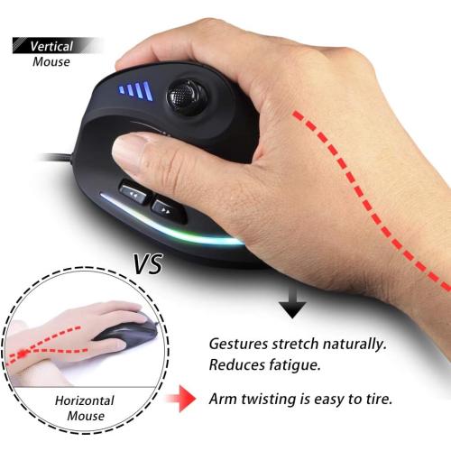 zelotes Wired Gaming Mouse with Joystick,10000DPI,11 Programmable Buttons,RGB,USB Optical Corded Vertical Ergonomic Mouse,Mice for Laptop,PC,Mac,Black