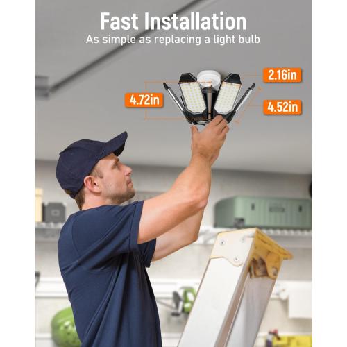 Black Adiding LED Garage Ceiling Light, 2 Pack 40000Lm Bright Screw into E26 E27 Socket LED Basement Lighting, 6 1 Deformable Panels, Daylight 6500K for Pole Barn Workshop Attic Porch Storage Room Low Bay