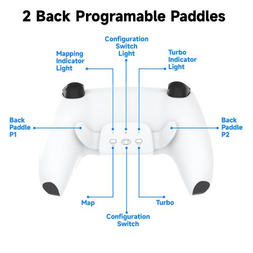 CHARM FOCUS Remap Kit with 2 Back Paddles for PS5 Controller BDM-030/040/050 , DIY PS5 Controller Mod Shell with Back Buttons Support Mapping & Turbo, Swappable Thumbsticks, White