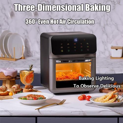 Bluebow Air Fryer 12QT Convection Oven with 10-in-1 Multi Function, Visible Window and Touchscreen, Black