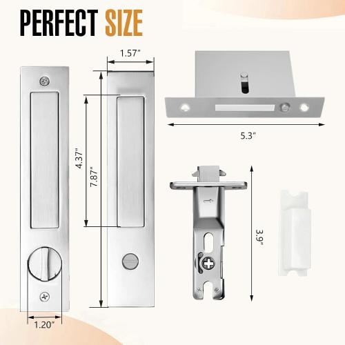 Pocket Door Locks,Pocket Door Privacy Lock,Pocket Door Handles with Lock,Pocket Door Hardware with Edge pulls for Sliding,Folding Doors(Silver,Privacy Type)