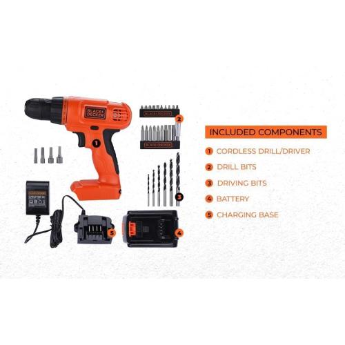 BLACK DECKER 20V MAX POWERCONNECT Power Drill Cordless Drill Driver Electric Screwdriver with 30 Piece Bit Set and Drivers Kit, Battery and Charger Included (LD120VA)