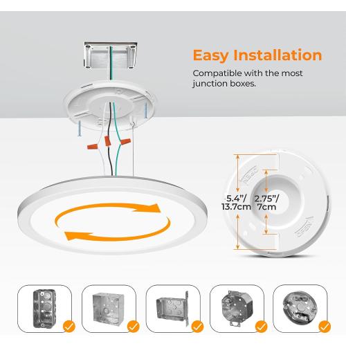 LED Flush Mount Ceiling Light, 12 Inch 24W 3000K/4000K/5000K Hardwire Light Fixture, Ultra Thin Round White Lamp for Kitchen Porch Bedroom Hallway Stairwell Basement, Non-dimmable 2 Pack
