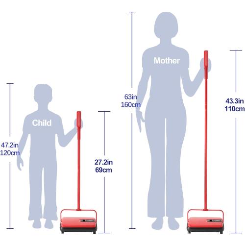 Eyliden Carpet Sweeper, Mini Size Lightweight Hand Push - No Noise, Non-Electric, Easy Manual Sweeping Only for Carpet Cleaning (Red)