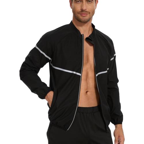 Size L ... Sauna Suit for Men Sweat - Long Sleeve Shirt Jacket Workout Body Shaper Zipper Top Slimming Fitness Trainer Gym