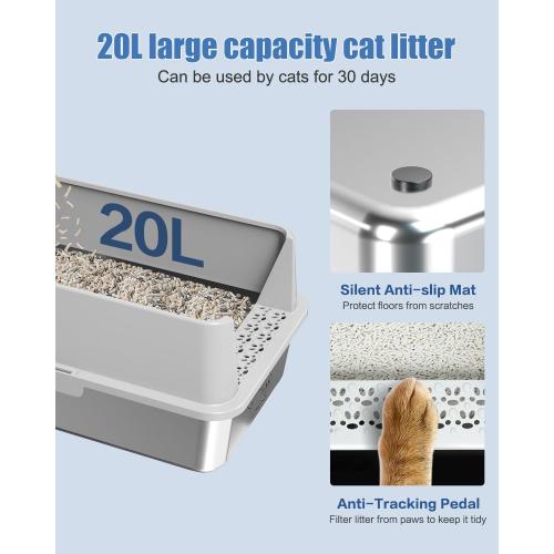 2PACK Stainless Steel Litter Box, Metal Litter Boxs with Lid High Sides, XL Extra Large Litter Box for Big Cats, Never Absorbs Odors, Leak-Proof, Stain-Free, Rust-Free, Easy to Clean, Scoop Included