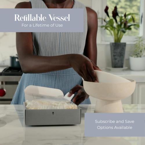 Blueme Romance Candle | Oakmoss & Sandalwood | 4 Wick - Refillable Wellness Candle with Essential Oils, Hand Finished & Poured Soy Wax Blend Ceramic Vessel, Natural Cotton Wicks | Large 24 oz