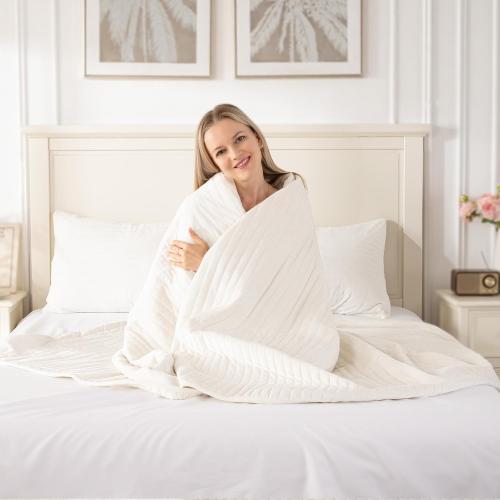 Velvet Quilt Set Queen Size, Soft Quilted Bedding Set, 2 Matching Pillow Shams, Lightweight Bed Cover Blanket for All Seasons (Ivory Cream, Queen)
