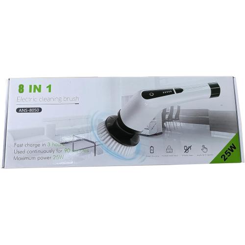 Electric Spin Scrubber, Cordless Bath Tub Power Scrubber with 8 Replaceable Drill Brush Heads, Shower Cleaning Brush with Adjustable Handle for Bathroom, Tile Floor & Car, White, (ANS-8050)