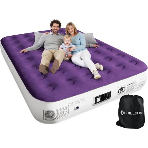 CHILLSUN Queen Air Mattress with Built in Pump,Elevated Durable Inflatable Mattresses with Storage Bag,13 Fast&Easy Inflating Blow Up Airbed,Camping Accessories for Travel&Guests&Home
