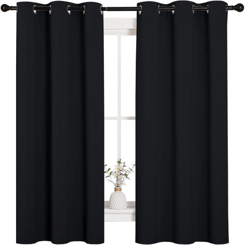 NICETOWN Pitch Black Solid Thermal Insulated Grommet Blackout Curtains/Drapes for Bedroom Window (2 Panels, 42 inches Wide by 63 inches Long, Black)