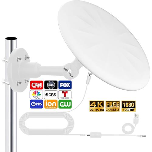 Omni Directional TV Antenna Outdoor, Outdoor Antenna for Smart TV, 720° Long Range Reception Digital HD Signal, with Super Signal Booster, for Attic/Camping/RV/Boat, 2026 Latest (White, XLL)