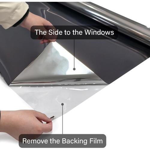 Kromapolis One Way Window Privacy Film Reflective Mirror Home Window Tint, Daytime Privacy Heat Control Anti UV Glass Tinting Static Cling (Black-Silver, 45.2 x 157.4 inch)