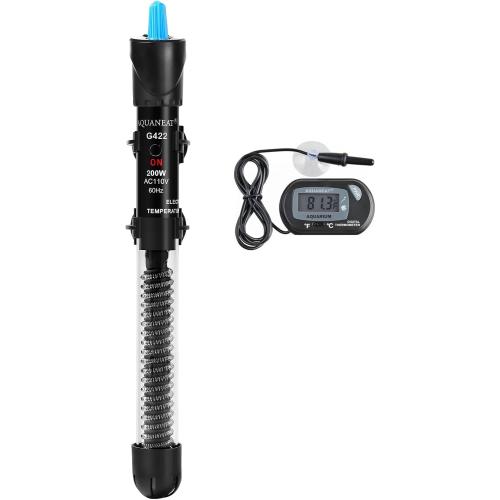 AQUANEAT Aquarium Heater, 200W Fish Tank Heater, Adjustable Submersible Water Thermostat with Digital Thermometer