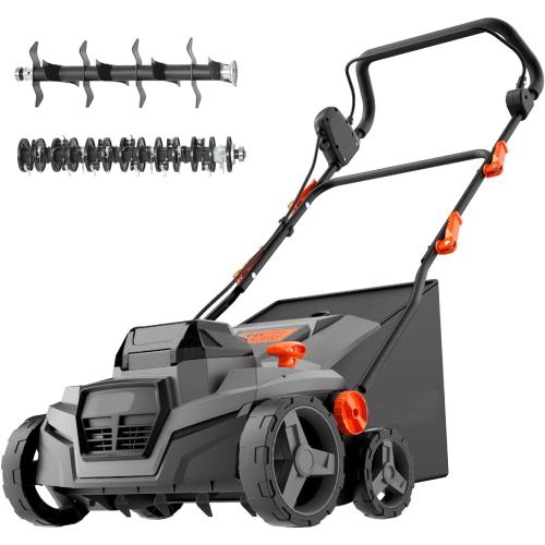 40V 15 2-in-1 Cordless Electric Dethatcher & Scarifier Compatible with Dewalt 20V MAX Battery(Tool Only), w/12Gal Thatch Collection Bag, 5-Depth Adjustment, Quick-Fold, Walk Behind for Lawn Care
