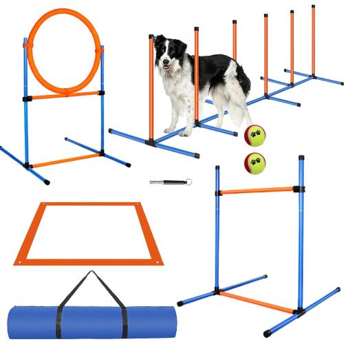 Dog Agility Training Equipment, 72-Piece Obstacle Course Training Starter Kit Indoor Outdoor Game for Dogs with Agility Hurdle, Jump Ring, Weave Poles, Pause Box, Toy Balls and Storage Bag
