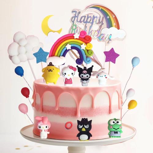 36  Pcs Kawaii Cake Decorations - Rainbow Clouds & Balloon Ball Cartoon Cake Topper - Parties Theme Supplies For Kids - Happy Birthday Cake