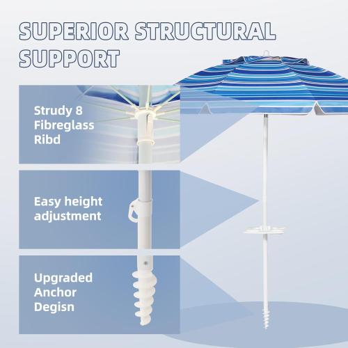 Blue 8ft Aoxun Beach Umbrella with Tray and Tilt Pole Portable Patio Umbrella with Sand Anchor and Carry Bag Outdoor UPF 50  Sun Shelter with Air Vents Design (Navy Blue)