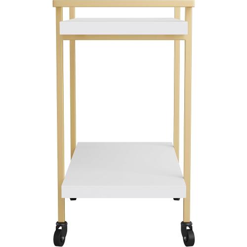 Martha Stewart Liam 2-Tier Mobile Office Storage and Printer Cart in White with Polished Brass Frame