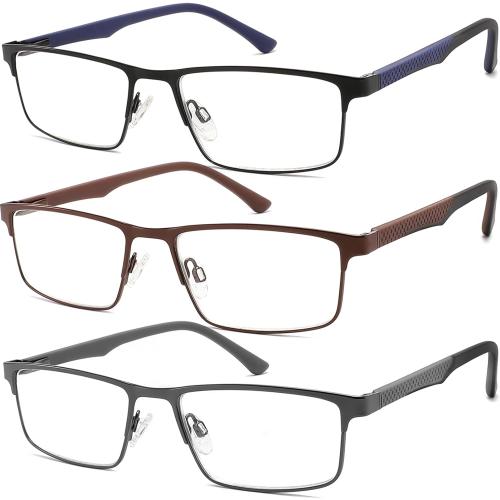 3 Pack Reading Glasses 1.5 Men Blue Light Blocking, Readers Men with Spring Hinge Reduce Eyestrain/UV/Dryness, Mens Reading Glasses 1.5