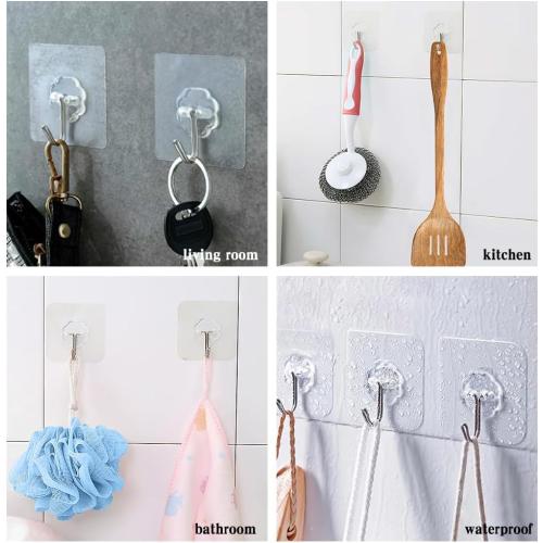 Adhesive Hooks for Hanging,Adhesive Wall Hooks,36 Pcs15LB Sticky Hooks,Clear Hooks for Walls,Shower Hooks,Utility Hooks,Kitchen Hook