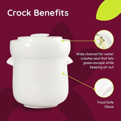 7L Fermentation Crock with Weights — European-Designed A-Grade Porcelain | Water Seal | Sauerkraut, Kimchi, Pickles & More | 1.8 Gallon