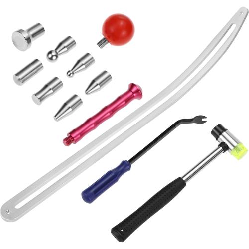 ‼️may be missing or broken pieces also with scratches ‼️QWORK Car Dent Removal Tool Kit, Stainless Steel Auto Fender Repair Puller, Crowbar Tools Hook Rods, Lifter Big Curved Rod, with Curved Rods, Rubber Mallet, and Hooks