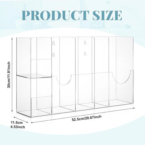Leinuosen Clear Acrylic Sterilization Pouches Dispenser Rack Organizer Multi-Sized 6 Divided Stations Wall Mount Holder for All Size Sterilization Pouches
