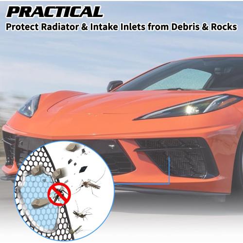 Upgraded Front Radiator Guards Grille for Corvette C8 Stingray Convertible/HTC 2020-2024, OEM Style Grille Vents Insert Mesh Set, Bumper Front Outer Grill Replacement with Instruction Manual