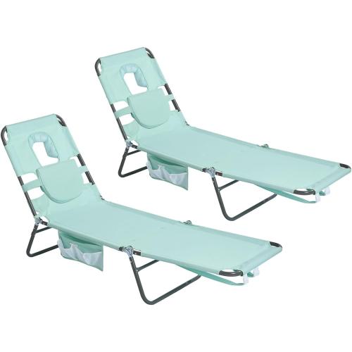 SUNNYFEEL Beach Lounge Chair, Backpack Reclining Beach Chairs Lay Flat, Sun Face Down Tanning Chair, Folding Camping Chairs Portable Camp Cot with Backpack Straps for Outdoor/Picnic/Lawn 2 pcs