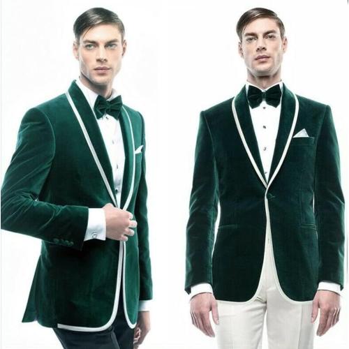 Men's Medium Velvet Suit Shawl Lapel Tuxedos One Button Jacket 2 Pieces Set for Wedding Groom