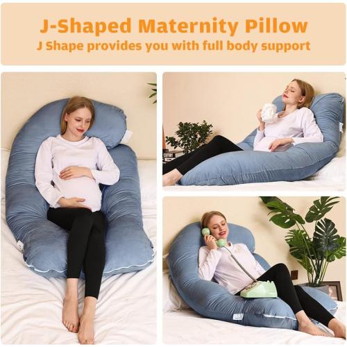 Blue 63x28 Chilling Home Pregnancy Pillows for Sleeping, U Shaped Body Pillow 63 inch Pregnant Pillow for Sleeping Full Body Pillow, Pregnancy Must Haves Maternity Pillows Velvet Cover