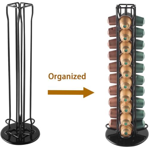 SEVENLINE Coffee Pod Holder Stand Compatible With Nespresso Original Pods Carousel Storage Rack Capsules Organizer For 40 Capsules (Black)