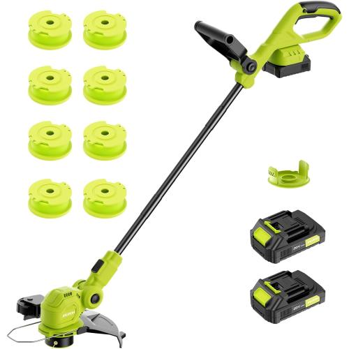 12-inch 20V Cordless String Trimmer with Charger, 2 X 2.0Ah Battery Powered with Auto Line Feed, Lawn Edger with 8 Pcs Grass Cutter Spool Line and 2 Spool Cap