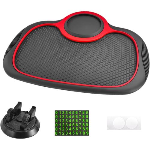 Multifunction Car Anti-Slip Mat, Rotatable Auto Phone Holder Anti Skid Pad with Temporary Parking Number, Universal Extra Large Dashboard Pad for Keys Coins Electronic Devices