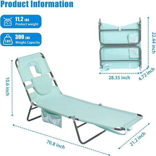 SUNNYFEEL Beach Lounge Chair, Backpack Reclining Beach Chairs Lay Flat, Sun Face Down Tanning Chair, Folding Camping Chairs Portable Camp Cot with Backpack Straps for Outdoor/Picnic/Lawn 2 pcs