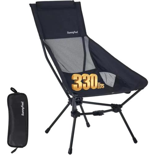 SUNNYFEEL High Back Camping Chair with Head Pillow, Lightweight Portable Outdoor Chair, Heavy Duty Aluminum Frame Supports 330 LBS, Compact Folding Chair for Hiking, Beach, Travel, Picnic & Festivals