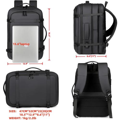 Extra Large 50L expandable travel laptop backpack Men Women,Airline Approved travel backpack,Business commuting backpack, water-resistant (Black)