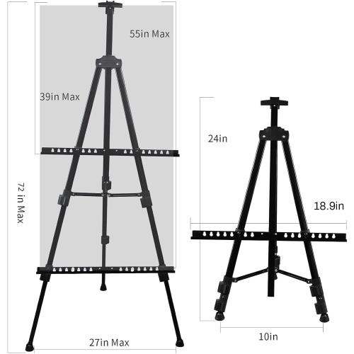 RRFTOK Art Painting Display Easel Stand,72Inches Portable Adjustable Metal Tripod with Artist Easels for Canvases Height from 22-72”for Table-Top/Floor Paint and Displaying,Black
