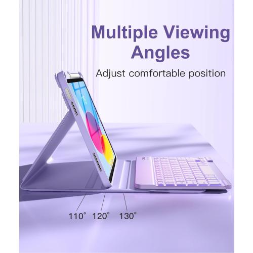 Hamile for iPad 11th 10th Generation Case with Keyboard - 7 Colors Backlit Wireless Detachable Folio Keyboard Cover with Pencil Holder for iPad 11-inch A16 2025 10th Gen 10.9 Inch 2022 (Purple)